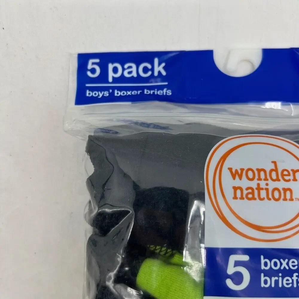 Wonder Nation Boxer Brief Boys Large Multi Cotton Soft‎ Comfort Waistband 5 Pack